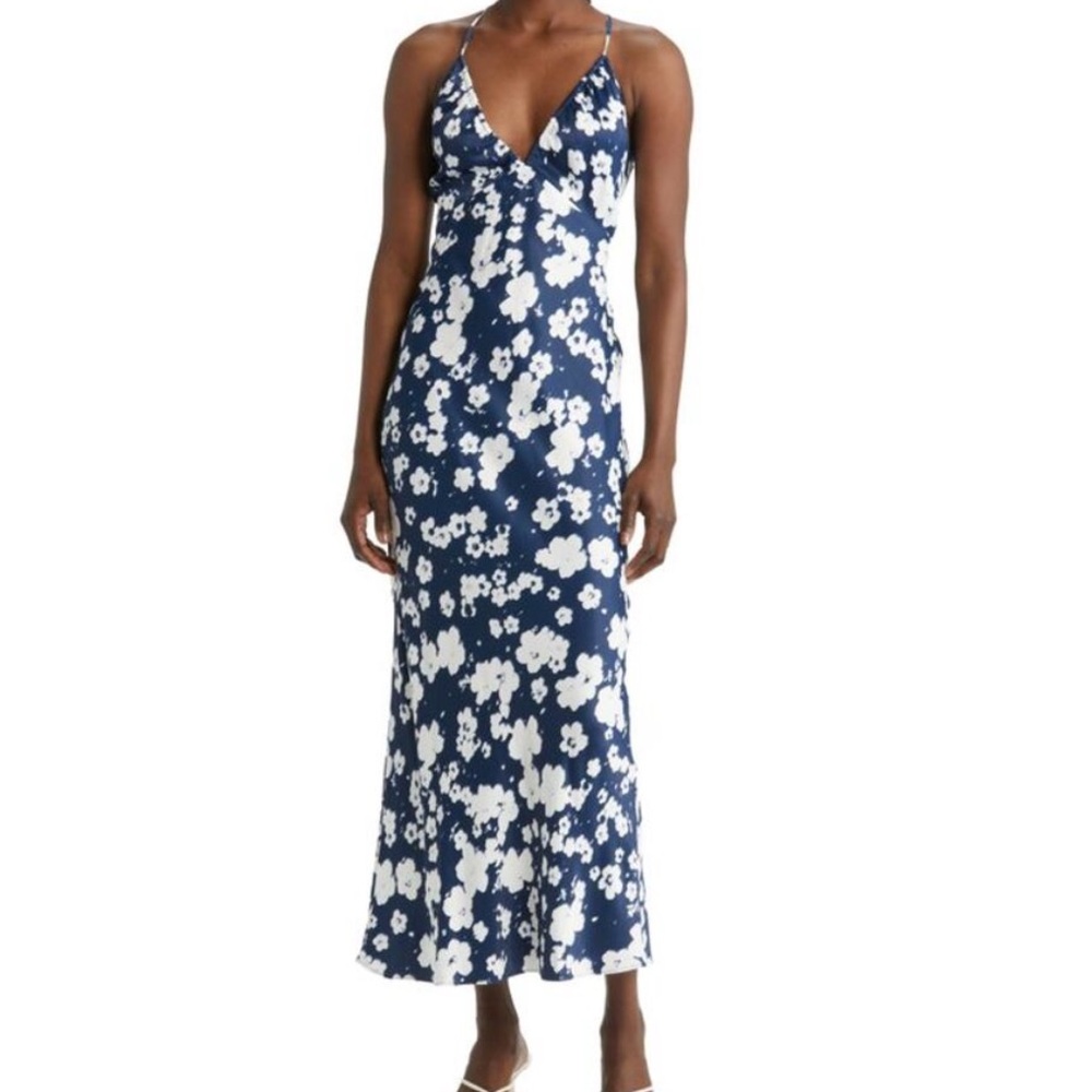 & Other Stories Navy and White Floral Midi Dress XS